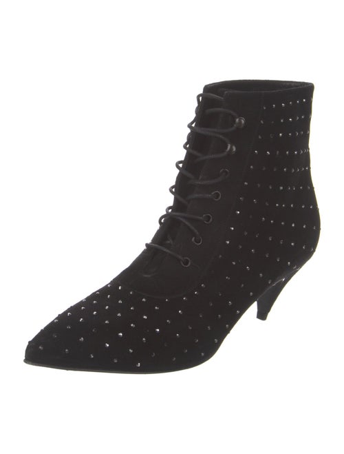 Saint Laurent Suede Crystal Embellishments Lace-Up Boots