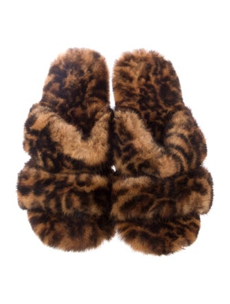 Saint Laurent Animal Print Fur Trim Slides