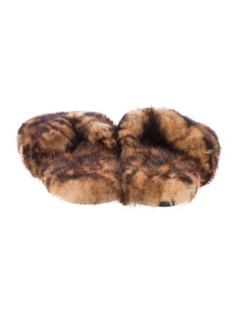 Saint Laurent Animal Print Fur Trim Slides