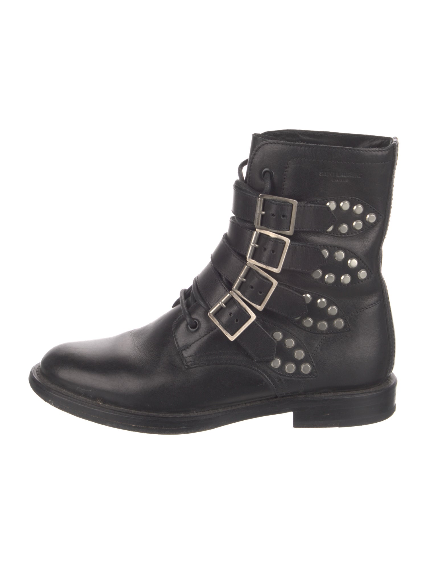 Saint Laurent Leather Studded Accents Combat Boots