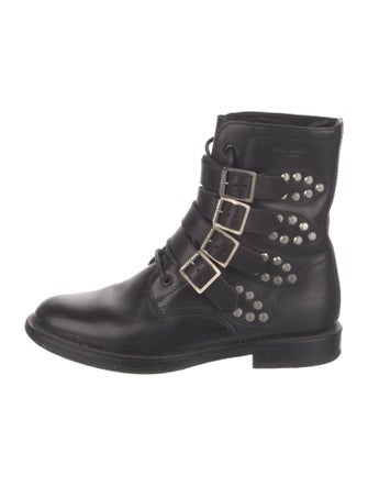 Saint Laurent Leather Studded Accents Combat Boots