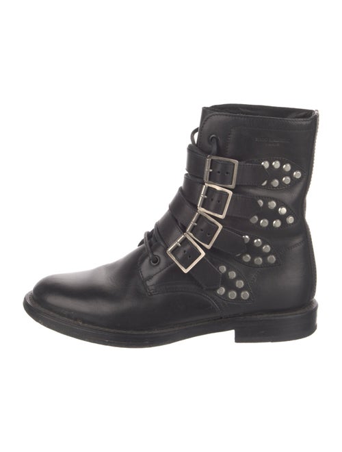 Saint Laurent Leather Studded Accents Combat Boots