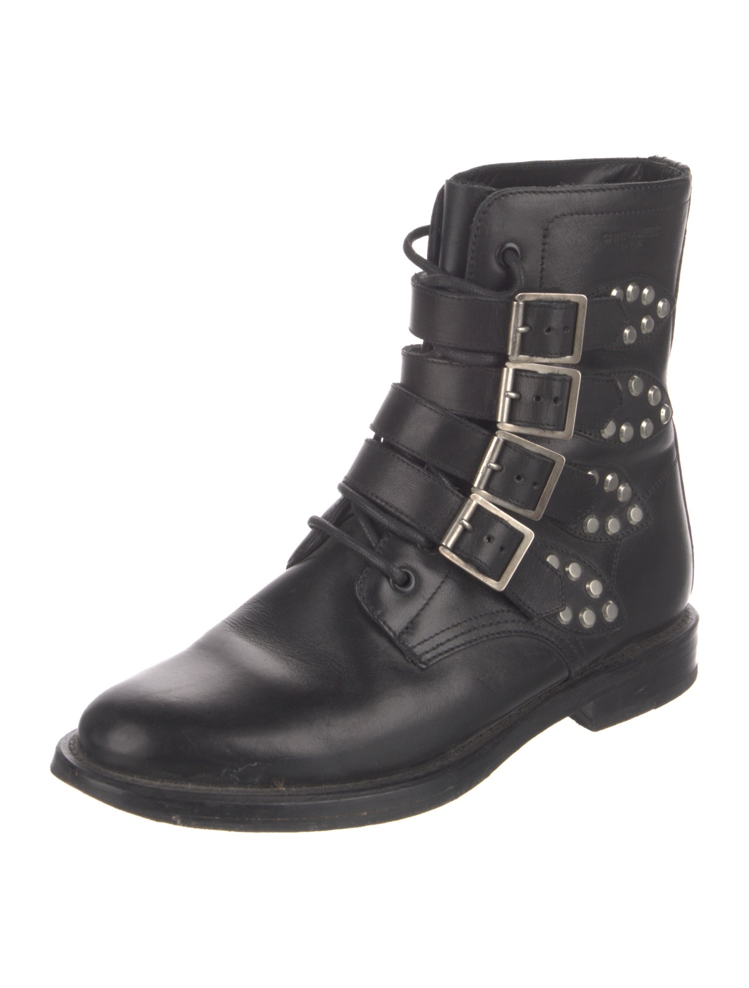Saint Laurent Leather Studded Accents Combat Boots