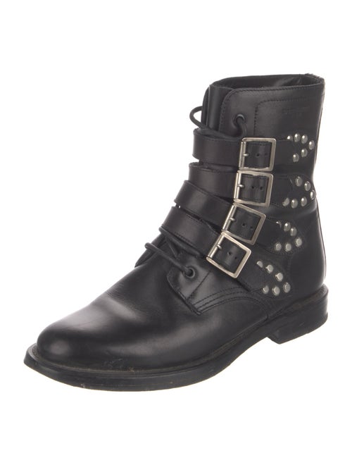 Saint Laurent Leather Studded Accents Combat Boots