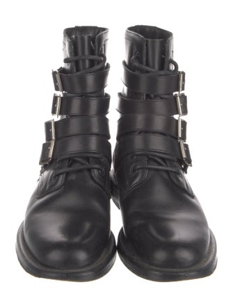 Saint Laurent Leather Studded Accents Combat Boots