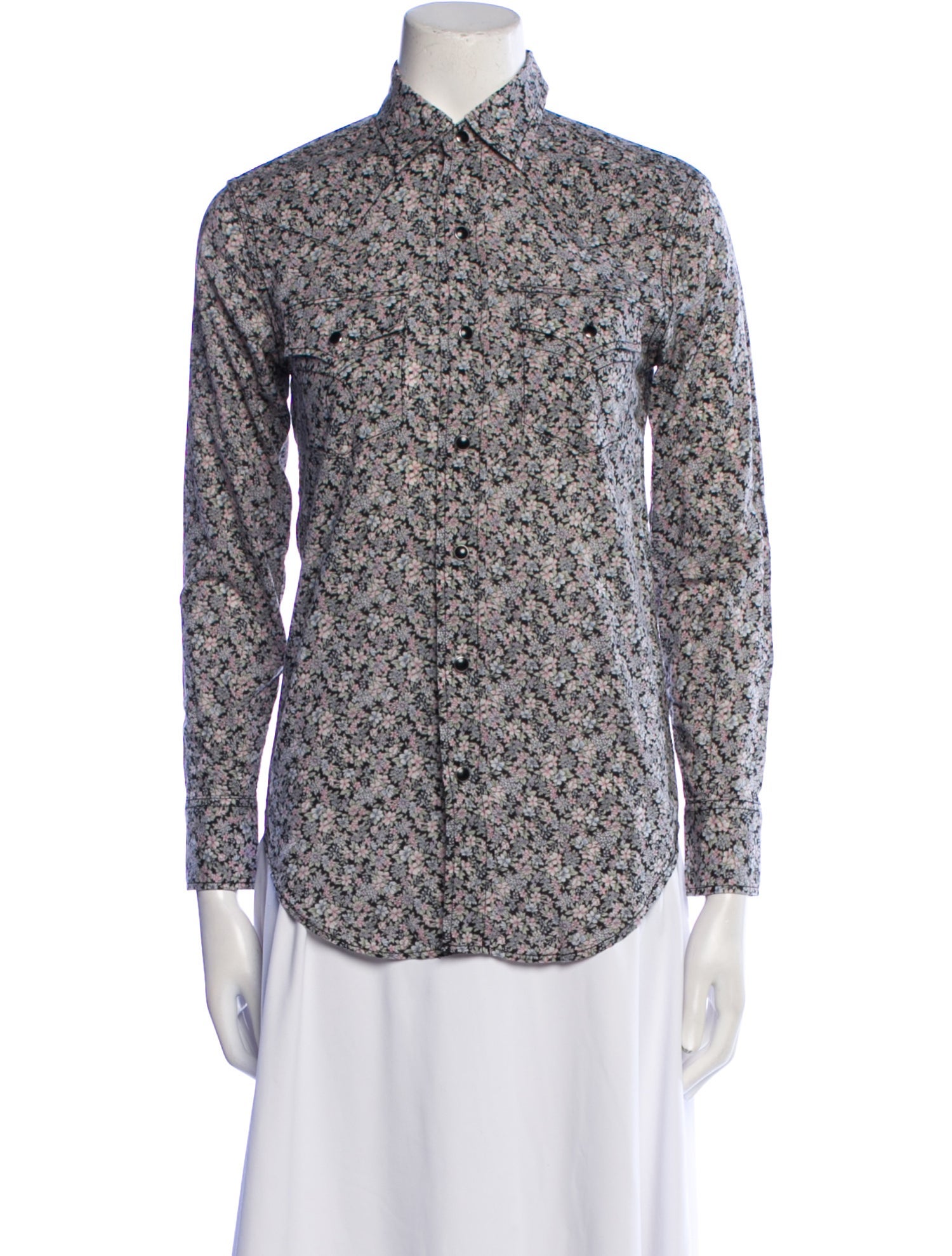 Saint Laurent Printed Three-Quarter Sleeve Button-Up Top