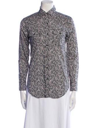Saint Laurent Printed Three-Quarter Sleeve Button-Up Top