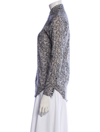 Saint Laurent Printed Three-Quarter Sleeve Button-Up Top