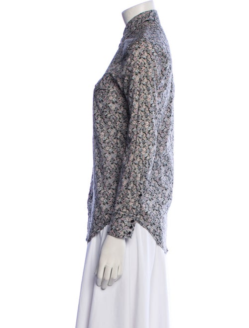 Saint Laurent Printed Three-Quarter Sleeve Button-Up Top