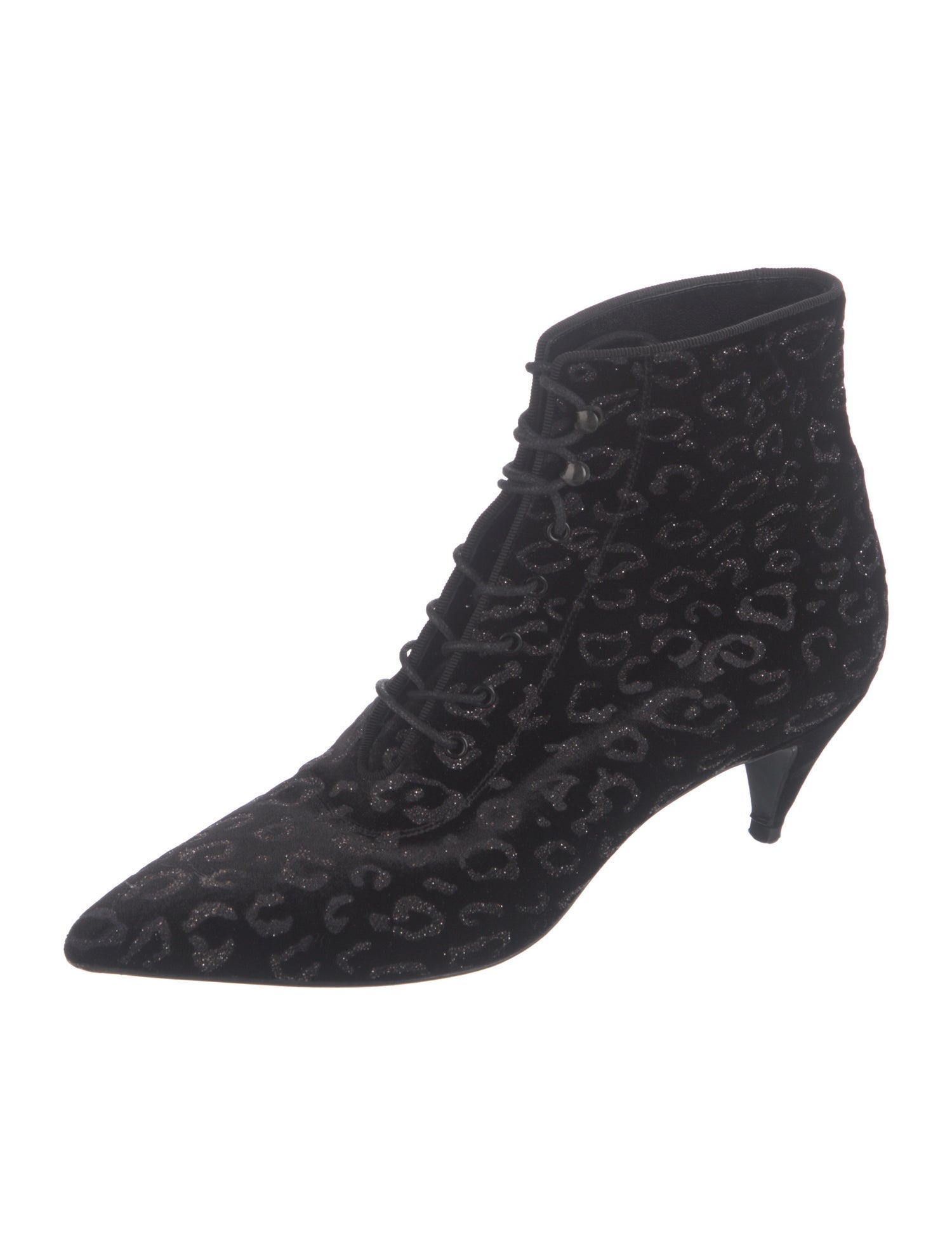 Saint Laurent Velvet Printed Lace-Up Boots
