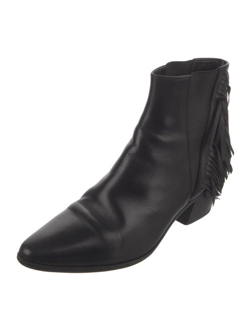 Saint Laurent Leather Fringe Trim Accent Boots