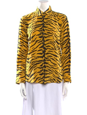 Saint Laurent Silk Animal Print Button-Up Top