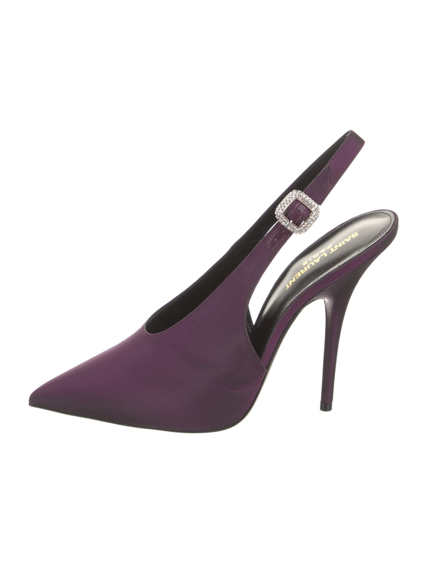 Saint Laurent Satin Crystal Embellishments Slingback Pumps