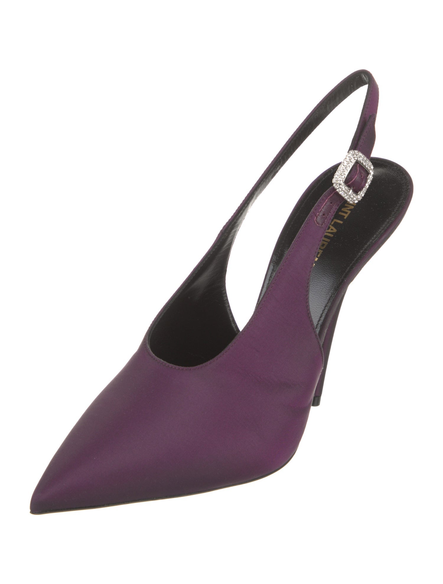 Saint Laurent Satin Crystal Embellishments Slingback Pumps