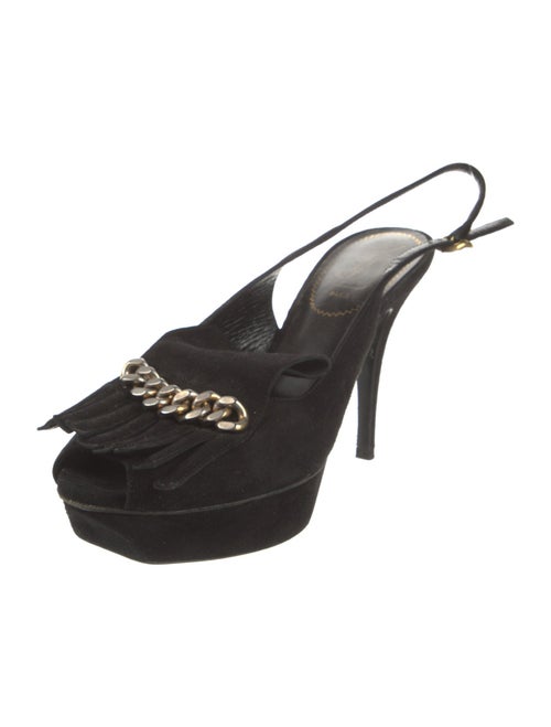 Saint Laurent Suede Chain-Link Accents Slingback Pumps