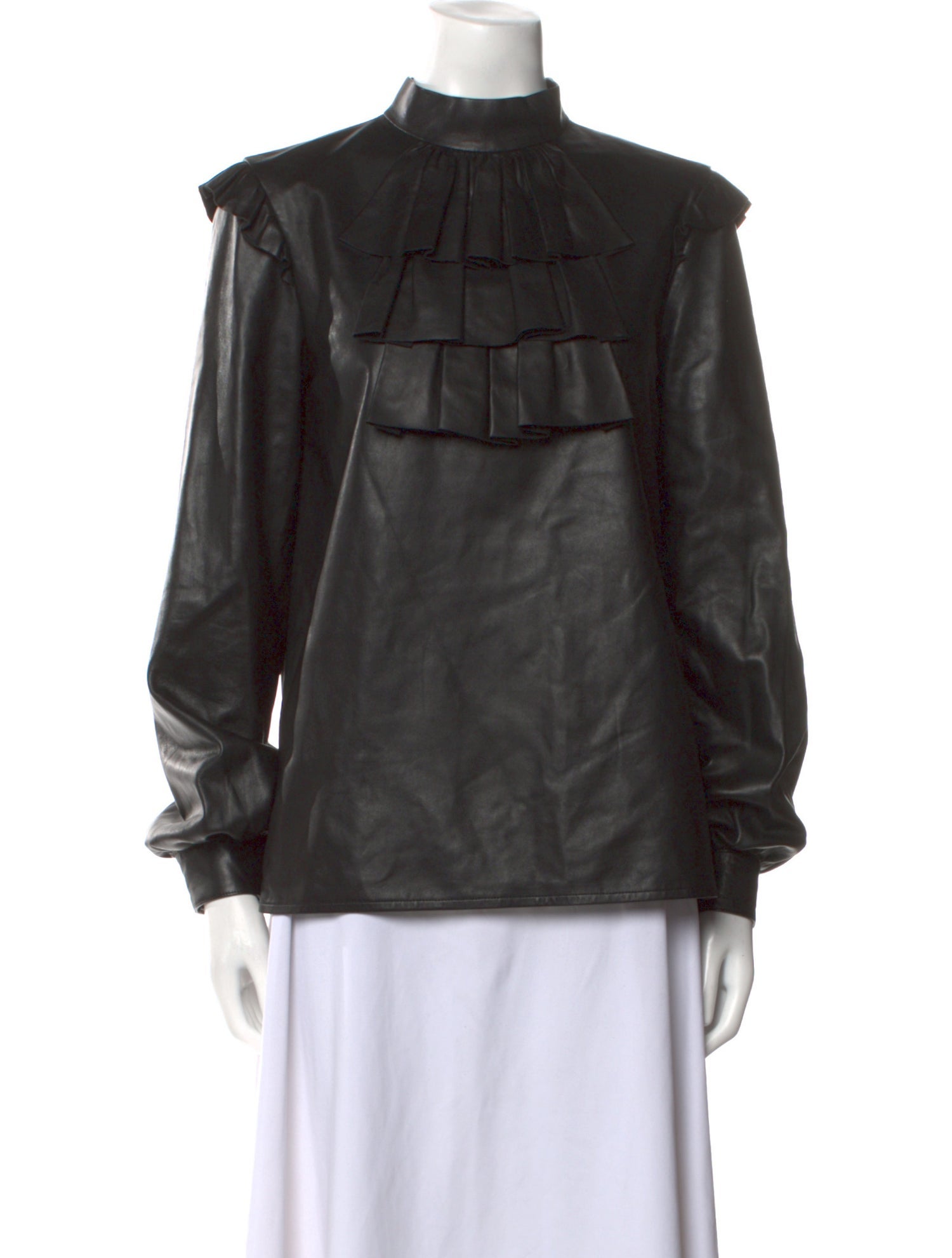 Saint Laurent Lambskin Mock Neck Blouse w/ Tags