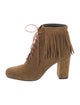Saint Laurent Suede Fringe Trim Accent Lace-Up Boots