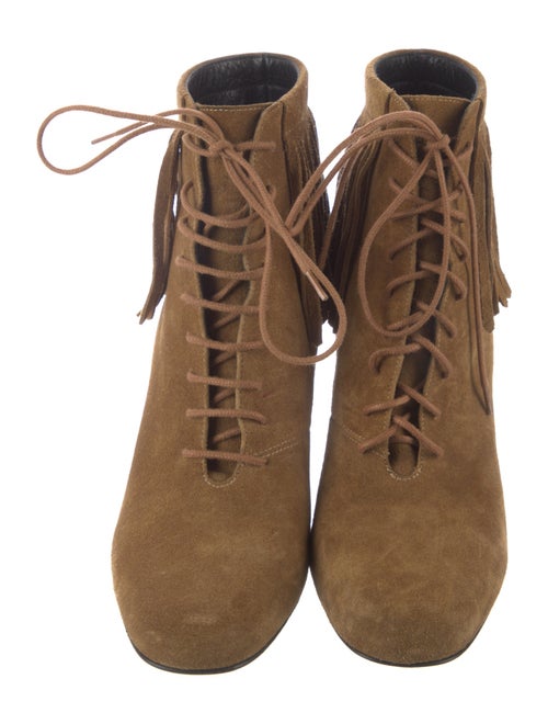 Saint Laurent Suede Fringe Trim Accent Lace-Up Boots