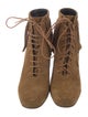Saint Laurent Suede Fringe Trim Accent Lace-Up Boots