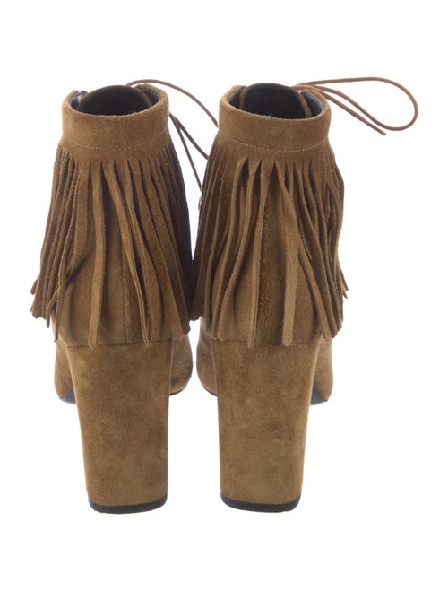 Saint Laurent Suede Fringe Trim Accent Lace-Up Boots