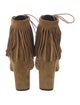 Saint Laurent Suede Fringe Trim Accent Lace-Up Boots