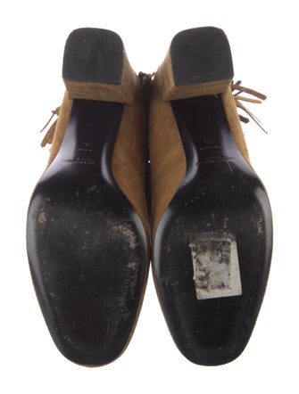 Saint Laurent Suede Fringe Trim Accent Lace-Up Boots