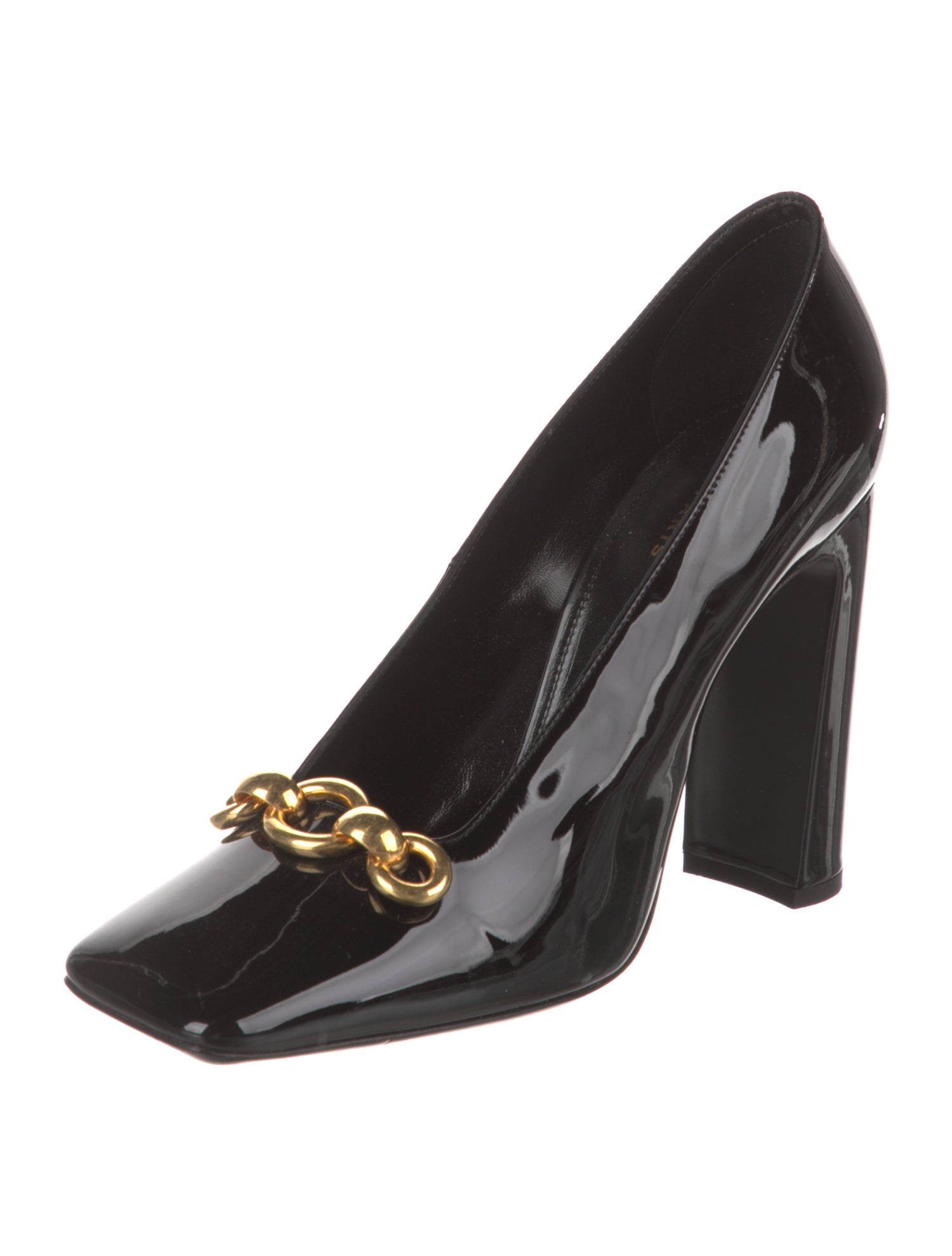 Saint Laurent Patent Leather Chain-Link Accents Pumps