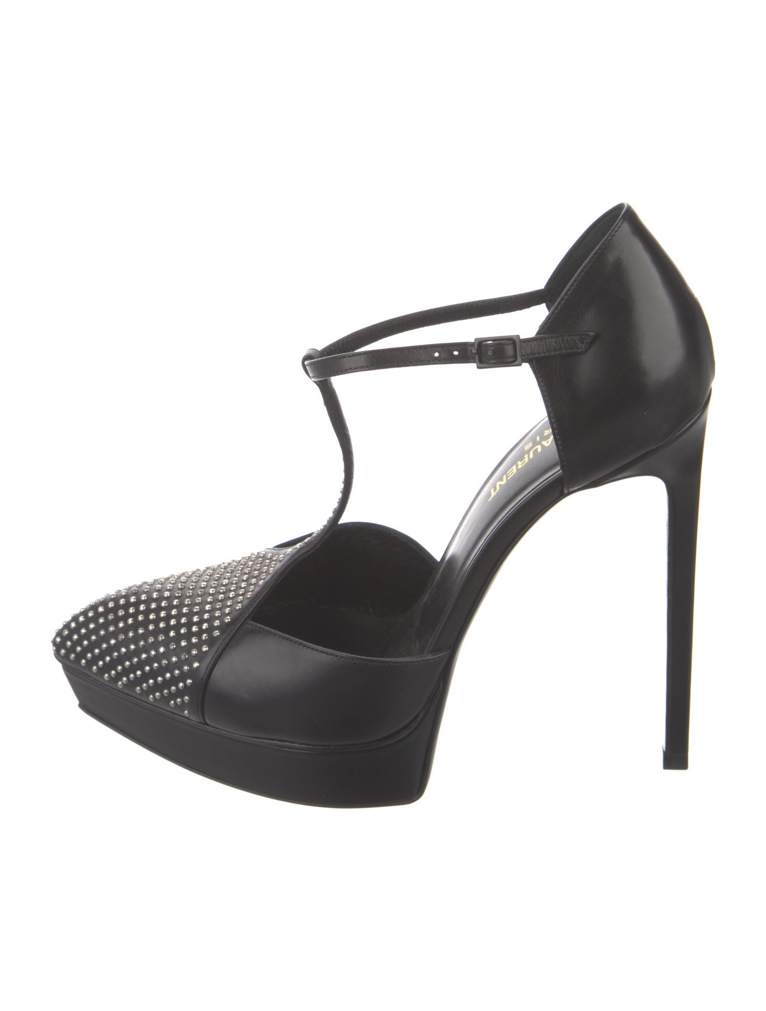 Saint Laurent Leather Studded Accents T-Strap Pumps