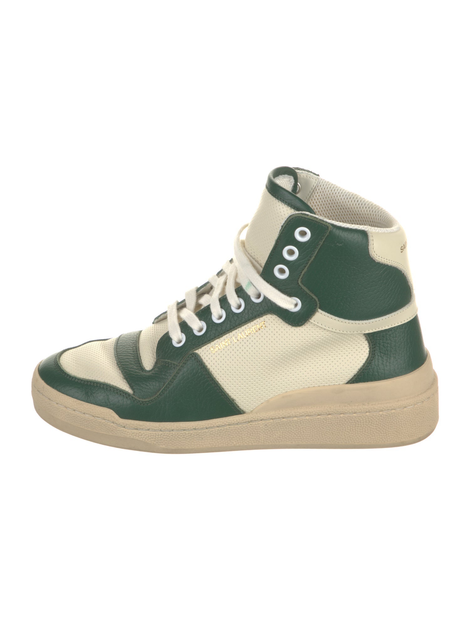Saint Laurent Leather Colorblock Pattern Wedge Sneakers