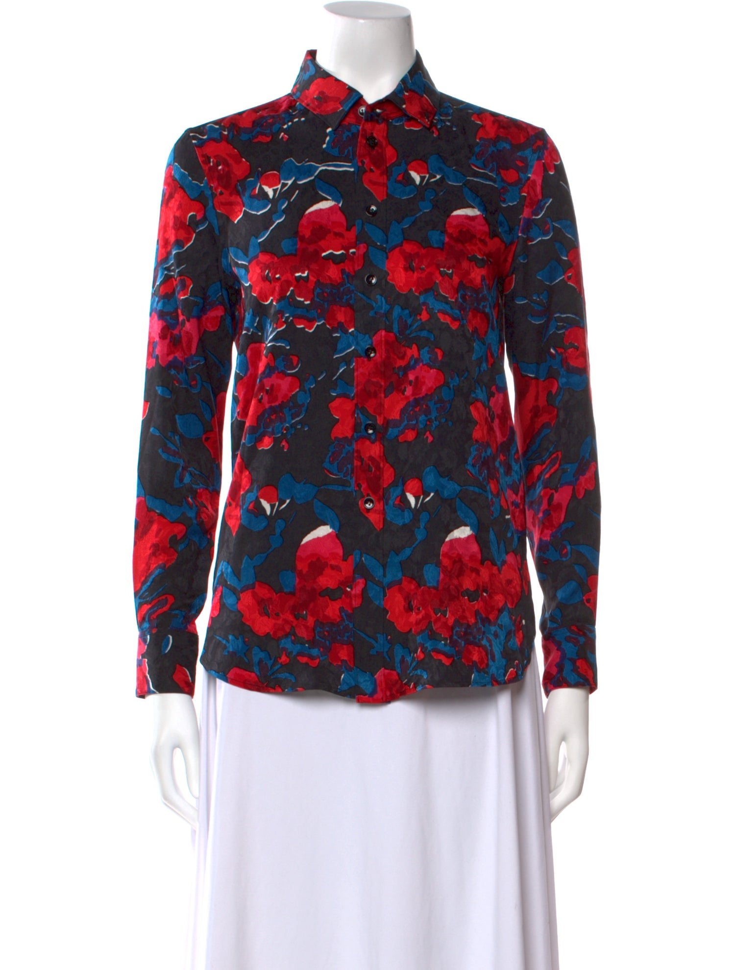 Saint Laurent Silk Floral Print Button-Up Top