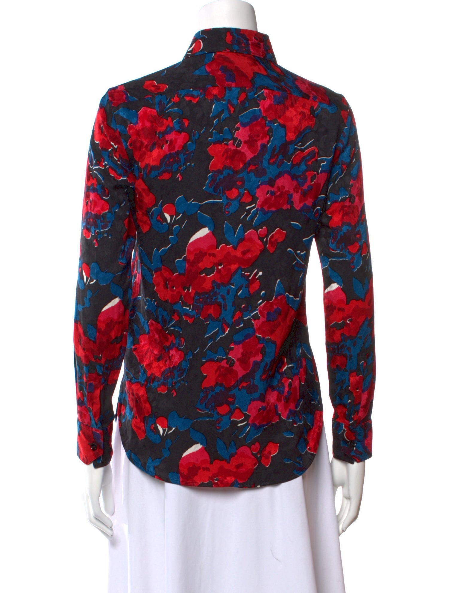 Saint Laurent Silk Floral Print Button-Up Top