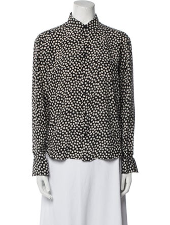 Saint Laurent Silk Polka Dot Print Button-Up Top