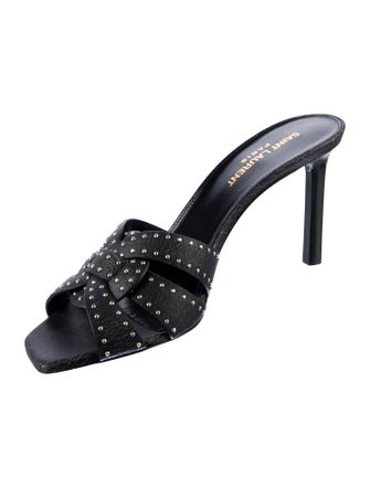 Saint Laurent Leather Studded Accents Slides