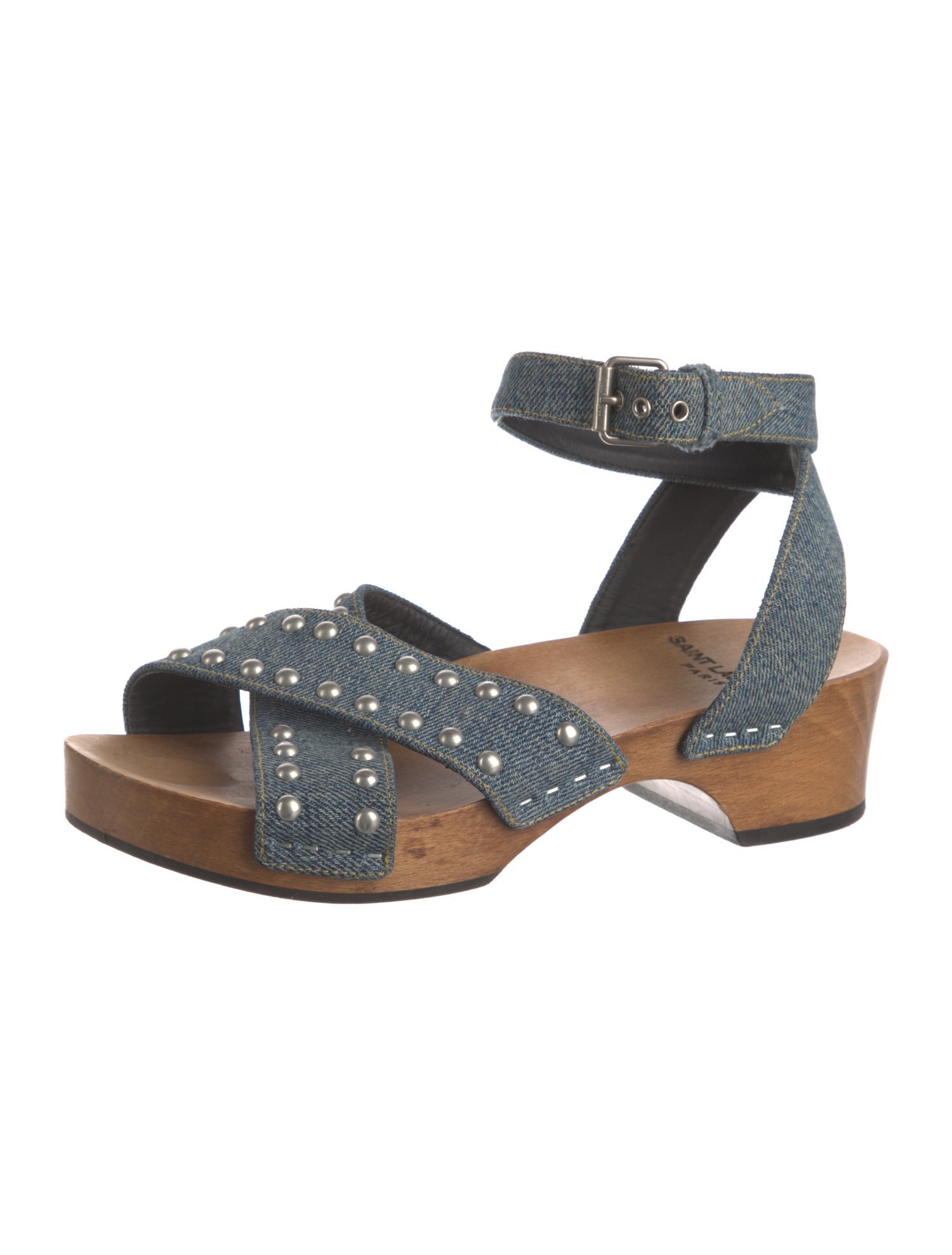 Saint Laurent Denim Studded Accents Sandals