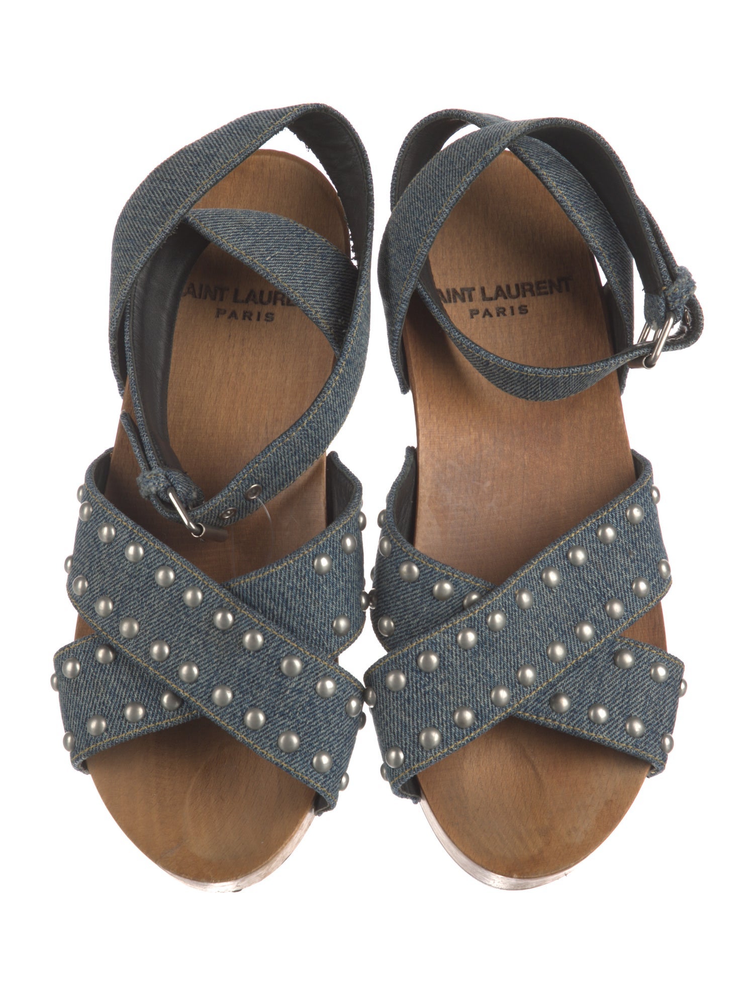 Saint Laurent Denim Studded Accents Sandals