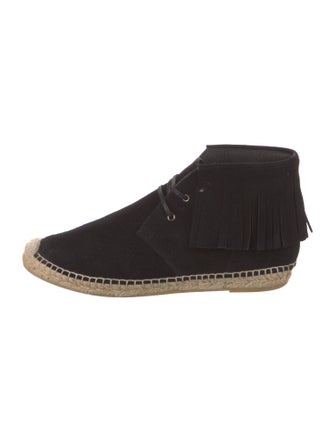 Saint Laurent Suede Fringe Trim Accent Lace-Up Boots