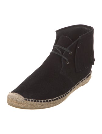 Saint Laurent Suede Fringe Trim Accent Lace-Up Boots