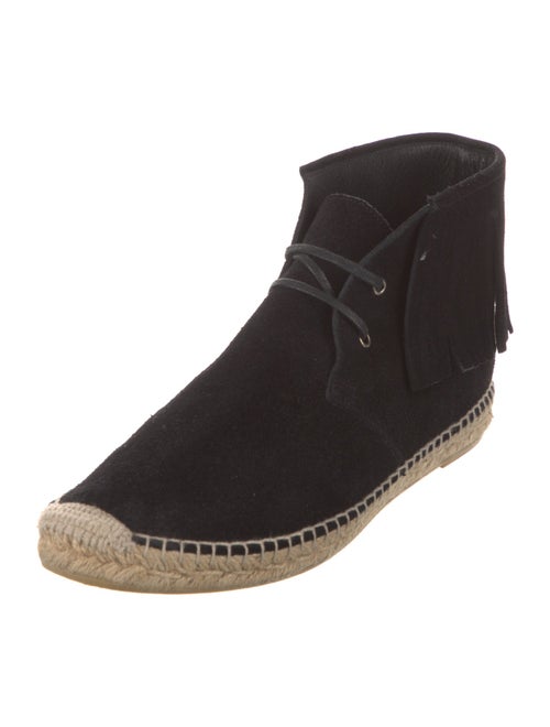Saint Laurent Suede Fringe Trim Accent Lace-Up Boots