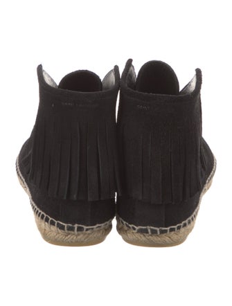 Saint Laurent Suede Fringe Trim Accent Lace-Up Boots