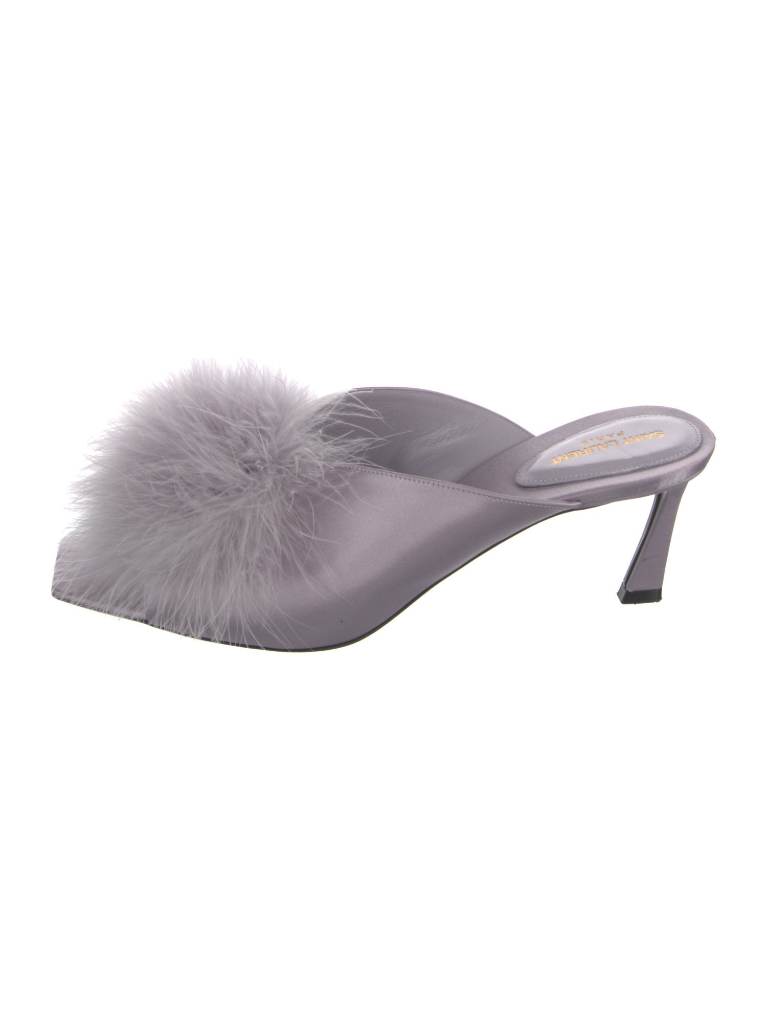 Saint Laurent Satin Feather Trim Slides