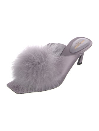 Saint Laurent Satin Feather Trim Slides