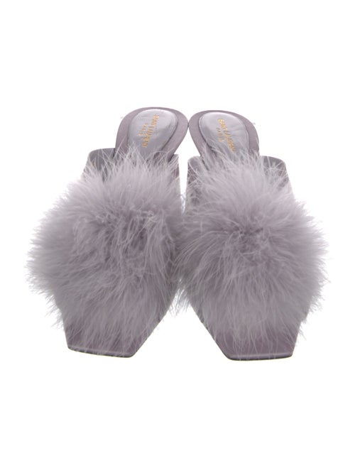 Saint Laurent Satin Feather Trim Slides