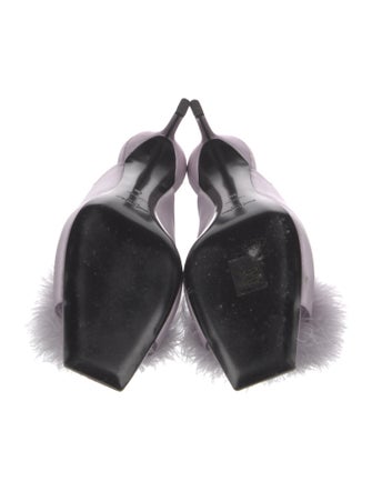 Saint Laurent Satin Feather Trim Slides