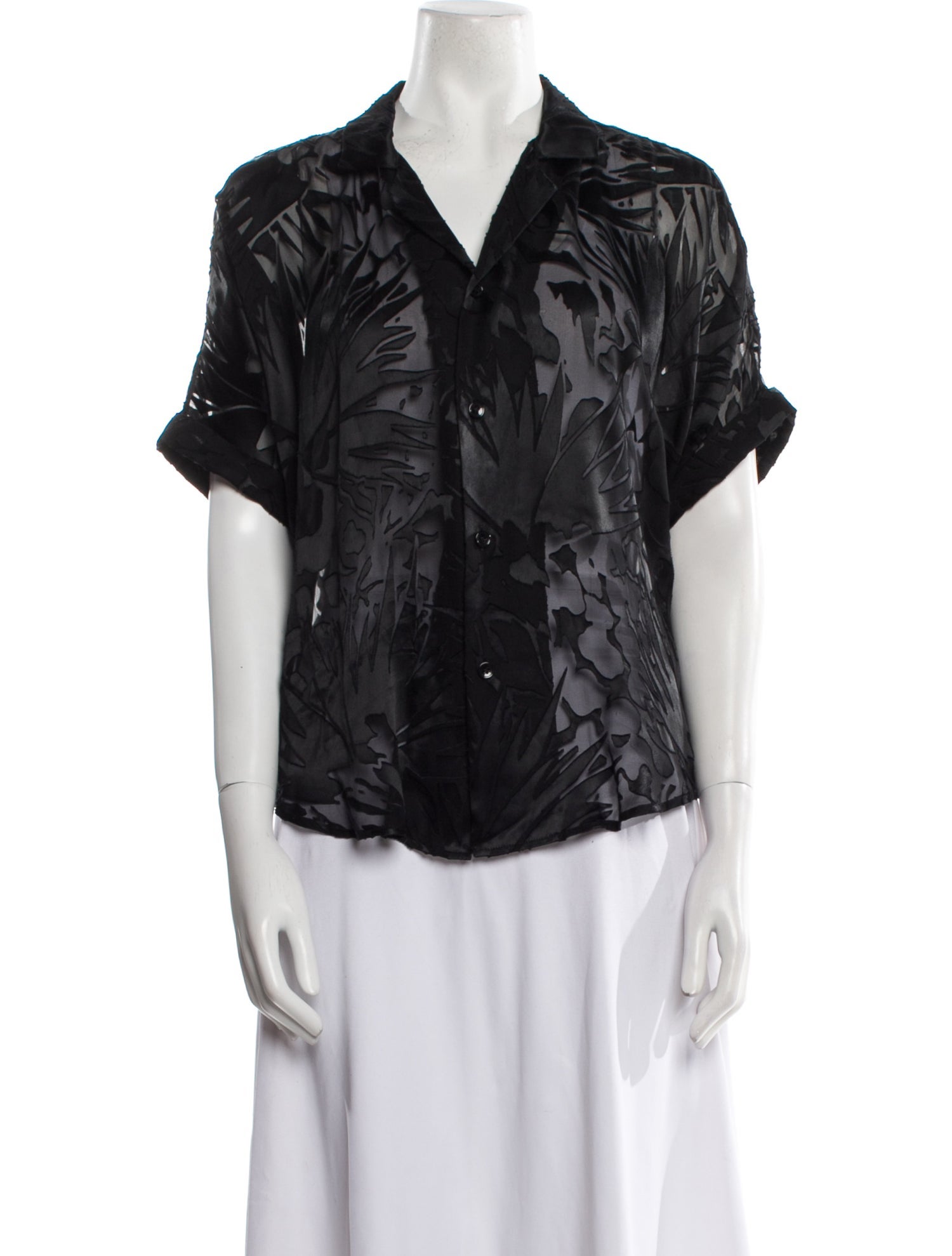 Saint Laurent Printed V-Neck Button-Up Top