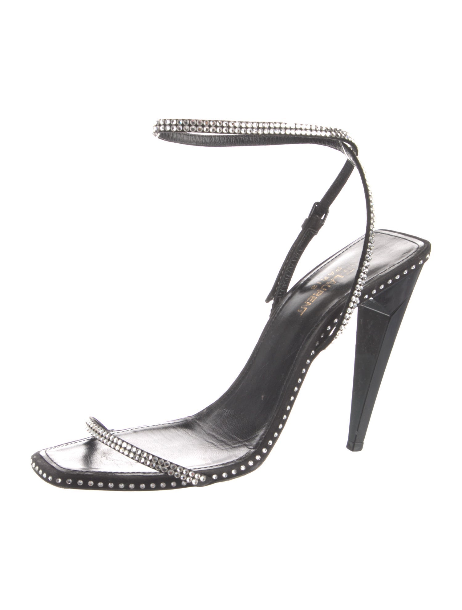 Saint Laurent Suede Crystal Embellishments Sandals