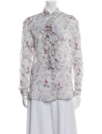 Saint Laurent Floral Print Long Sleeve Button-Up Top