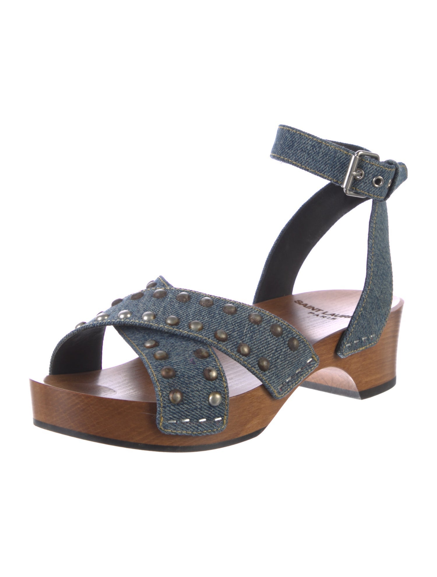 Saint Laurent Denim Studded Accents Sandals