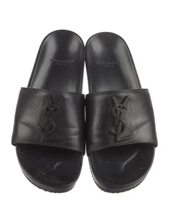 Saint Laurent Signature Logo Leather Slides