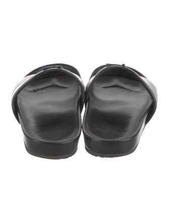 Saint Laurent Signature Logo Leather Slides