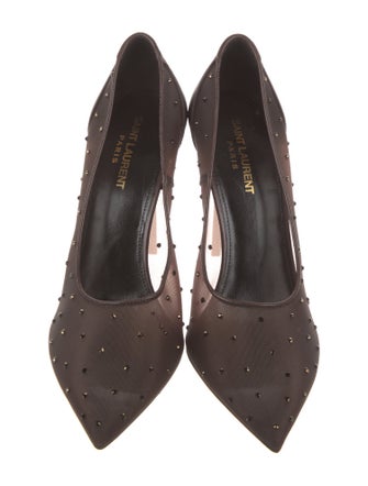 Saint Laurent Mesh Crystal Embellishments T-Strap Pumps